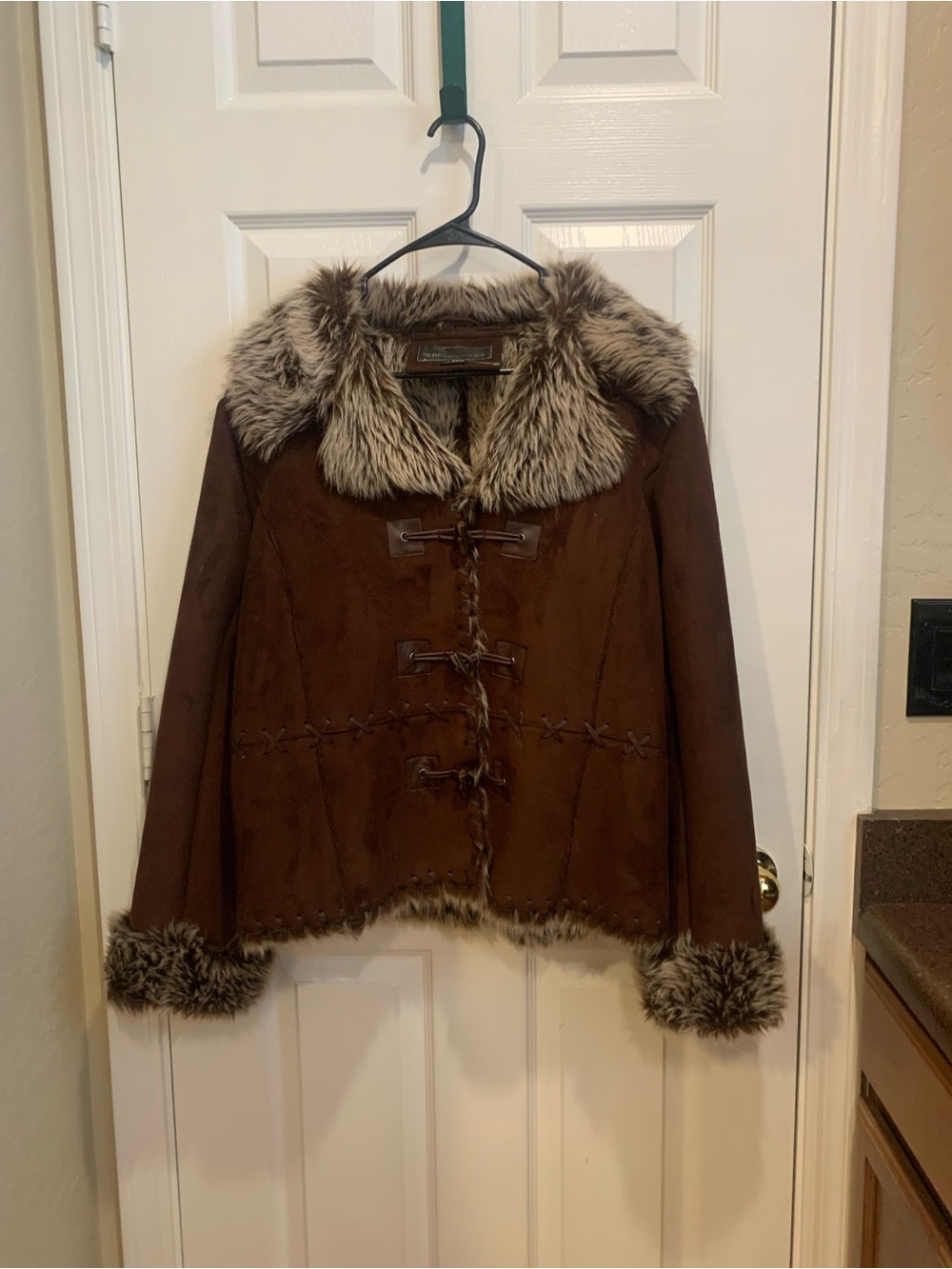 Brown Faux-Shearling Trim Suede Jacket - Women